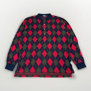 VTG Polo Ralph Lauren Polo Mens XL Red Argyle Long Sleeve Retro 90's USA Rugby